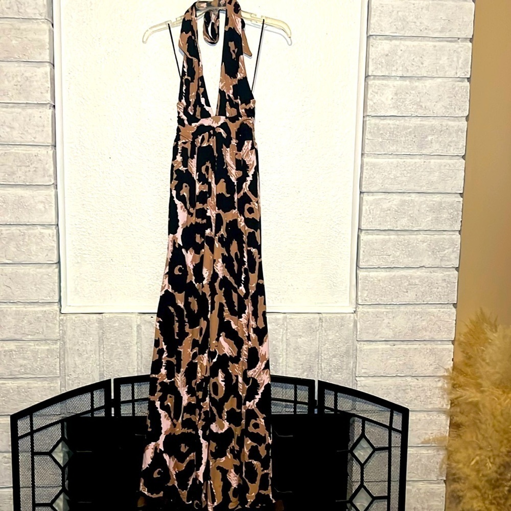 NWT Diane Von Furstenberg pink, black and brown long romper size XXS